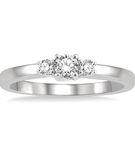 1/4 ctw Round Cut Lab Grown Diamond Three-Stone Ring in 10K White Gold - Size 5