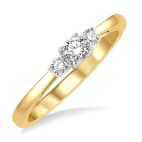 1/4 ctw Round Cut Lab Grown Diamond Three-Stone Ring in 10K Yellow and White Gold - Size 5