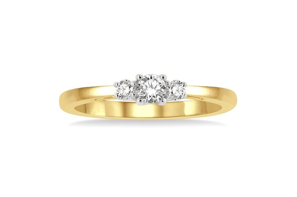 1/4 ctw Round Cut Lab Grown Diamond Three-Stone Ring in 10K Yellow and White Gold - Size 5