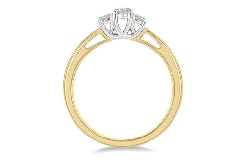 1/4 ctw Round Cut Lab Grown Diamond Three-Stone Ring in 10K Yellow and White Gold - Size 5