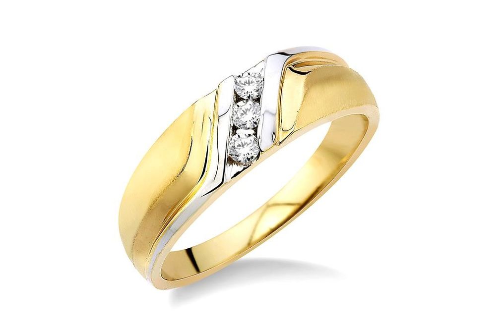 1/10 Ctw Round Cut Diamond Men's Ring in 10K Yellow Gold - Size 9