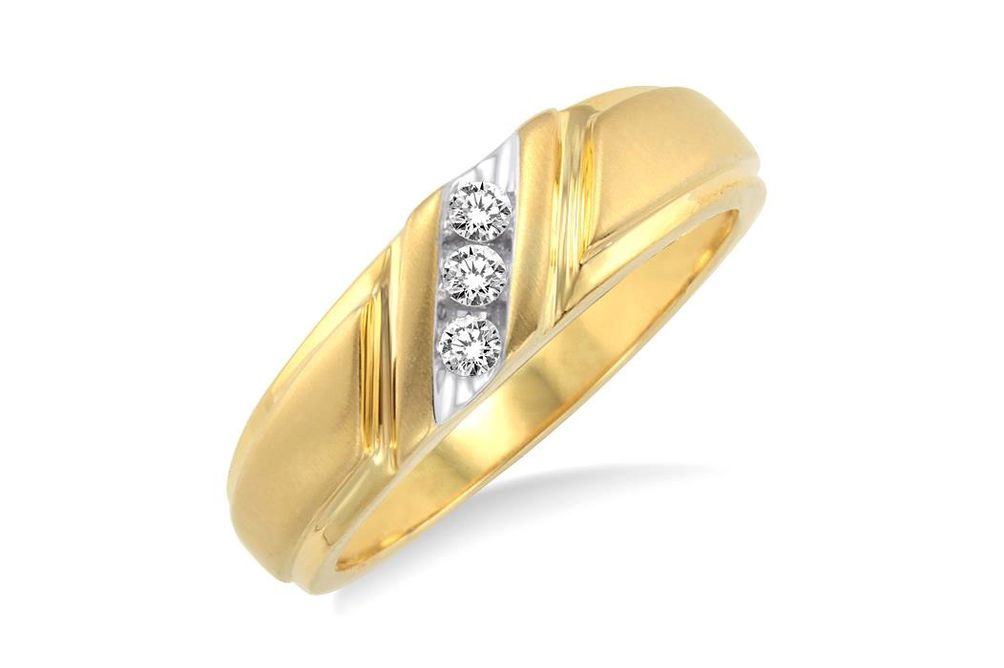 1/8 Ctw Round Cut Diamond Men's Ring in 10K Yellow Gold - Size 9