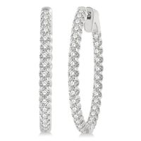 1 Ctw Round Cut Lab Grown Diamond In-Out Hoop Earring in 10K White Gold