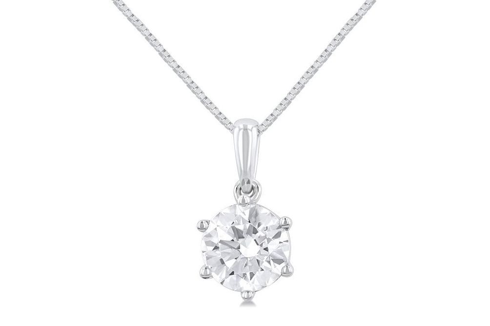 1 Ctw Round Cut Lab Grown Diamond Solitaire Pendant in 10K White Gold with Chain