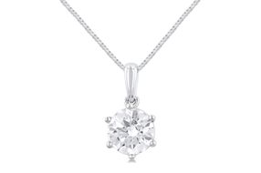 1 Ctw Round Cut Lab Grown Diamond Solitaire Pendant in 10K White Gold with Chain