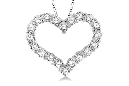 1 Ctw Round Cut Lab Grown Diamond Heart Shape Pendant with Chain in 10K White Gold