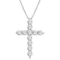 1 Ctw Round Cut Lab Grown Diamond Cross Pendant in 10K White Gold with Chain