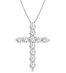 1 Ctw Round Cut Lab Grown Diamond Cross Pendant in 10K White Gold with Chain