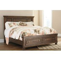 Flynnter California King Panel Bed with 2 Storage Drawers-Medium Brown