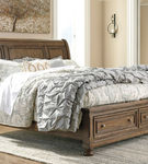 Flynnter California King Sleigh Bed with 2 Storage Drawers-Medium Brown