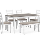 Stonehollow Dining Table and Chairs with Bench (Set of 6)-White/Gray