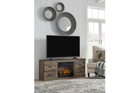Signature Design by Ashley Trinell TV Stand with Electric Fireplace-Brown