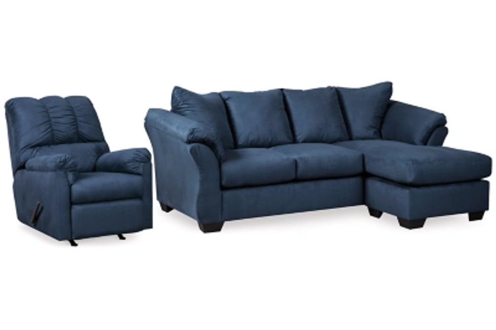 Signature Design by Ashley Darcy Sofa Chaise and Recliner-Blue