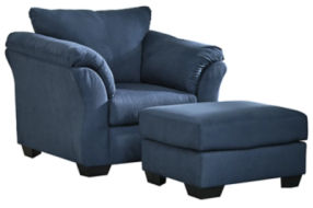 Signature Design by Ashley Darcy Sofa Chaise, Chair, and Ottoman-Blue