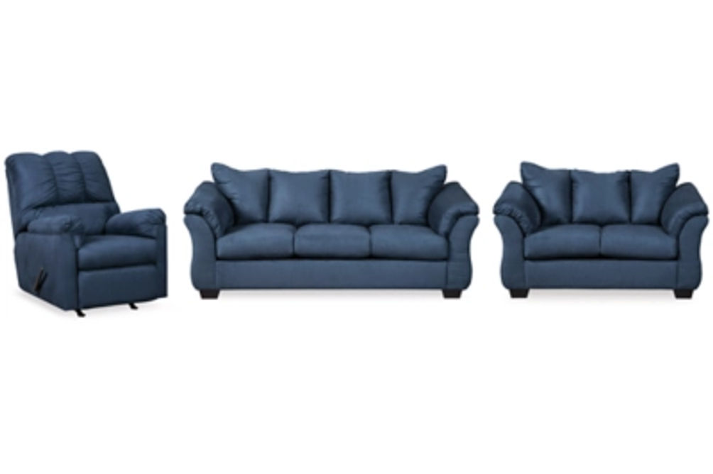 Signature Design by Ashley Darcy Sofa, Loveseat and Recliner-Blue