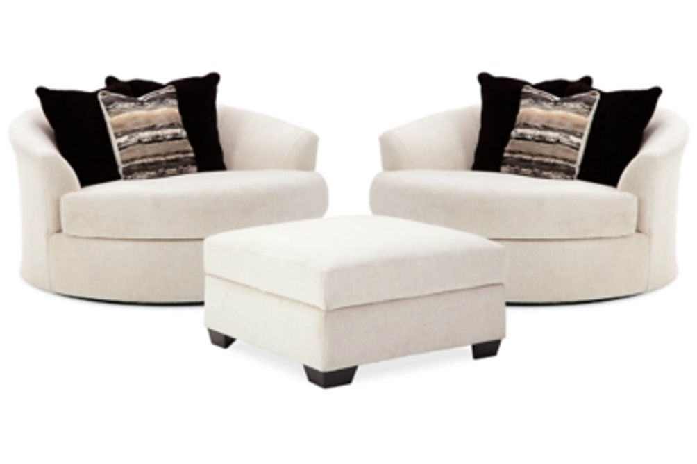 Ashley Cambri 2 Oversized Swivel Chairs and Ottoman-Snow