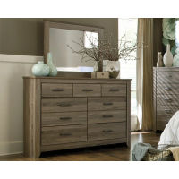 Zelen King Panel Bed, Dresser, Mirror and Nightstand-Warm Gray