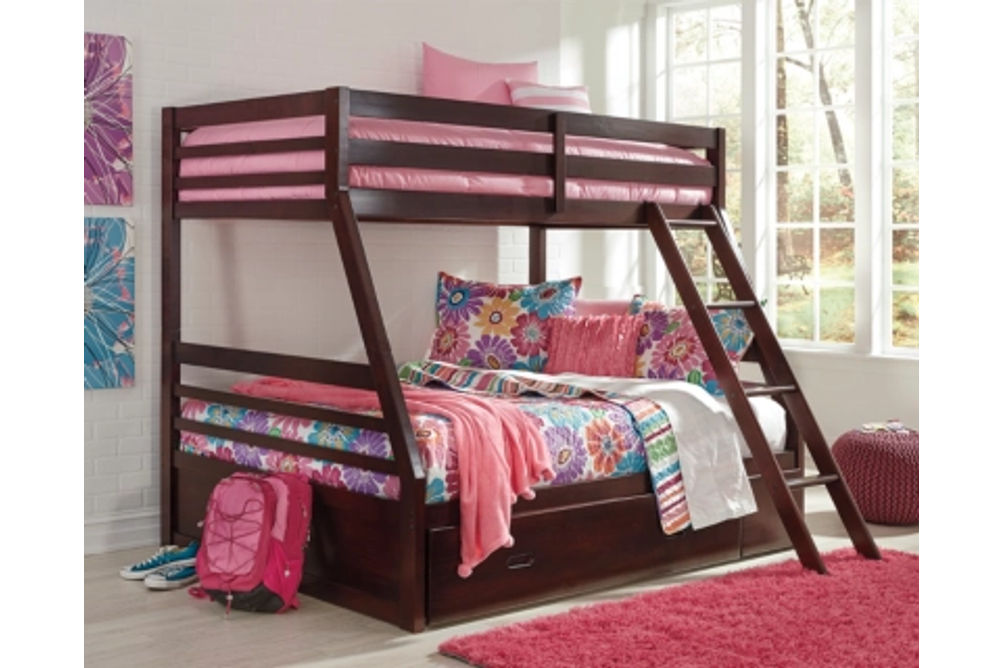 Halanton Twin over Full Bunk Bed, Twin Mattress, and Full Mattress-Dark Brown