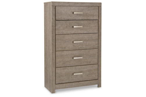 Culverbach King Panel Bed, Dresser, Mirror, Chest and Nightstand-Gray