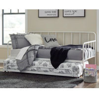 Trentlore Twin Metal Day Bed with Trundle and 2 Mattresses-Black/White