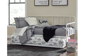 Trentlore Twin Metal Day Bed with Trundle and 2 Mattresses-Black/White