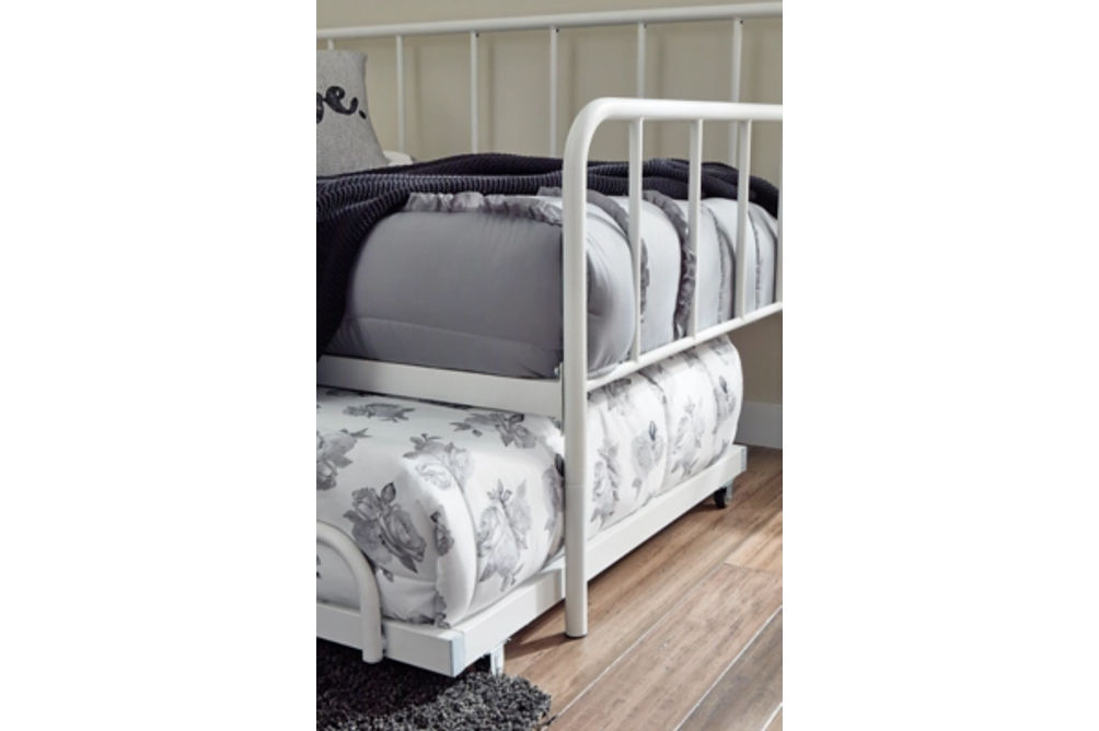 Trentlore Twin Metal Day Bed with Trundle and 2 Mattresses-Black/White