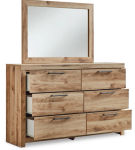 Hyanna Queen Panel Bed, Dresser, Mirror, and Nightstand-Tan Brown