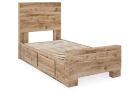 Signature Design by Ashley Hyanna Twin Panel Bed with 1 Side Storage-Tan Brown