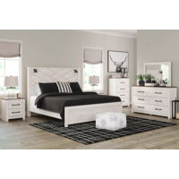 Gerridan King Panel Bed, Dresser, Mirror, Chest and 2 Nightstands-White/Gray