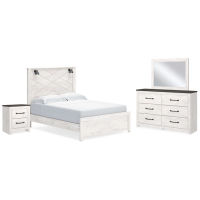 Gerridan Queen Panel Bed, Dresser, Mirror, and Nightstand-White/Gray