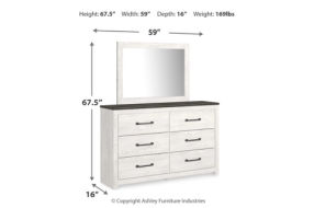 Gerridan King Panel Bed, Dresser, Mirror and Nightstand-White/Gray