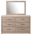 Senniberg King Panel Bed, Dresser, Mirror, and Nightstand-Light Brown/White