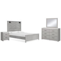 Cottonburg Queen Panel Bed, Dresser, Mirror, and Nightstand-Light Gray/White