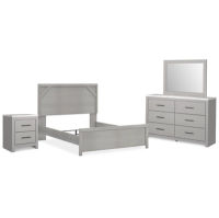 Cottonburg Queen Panel Bed with Dresser, Mirror and Nightstand-Light Gray/White