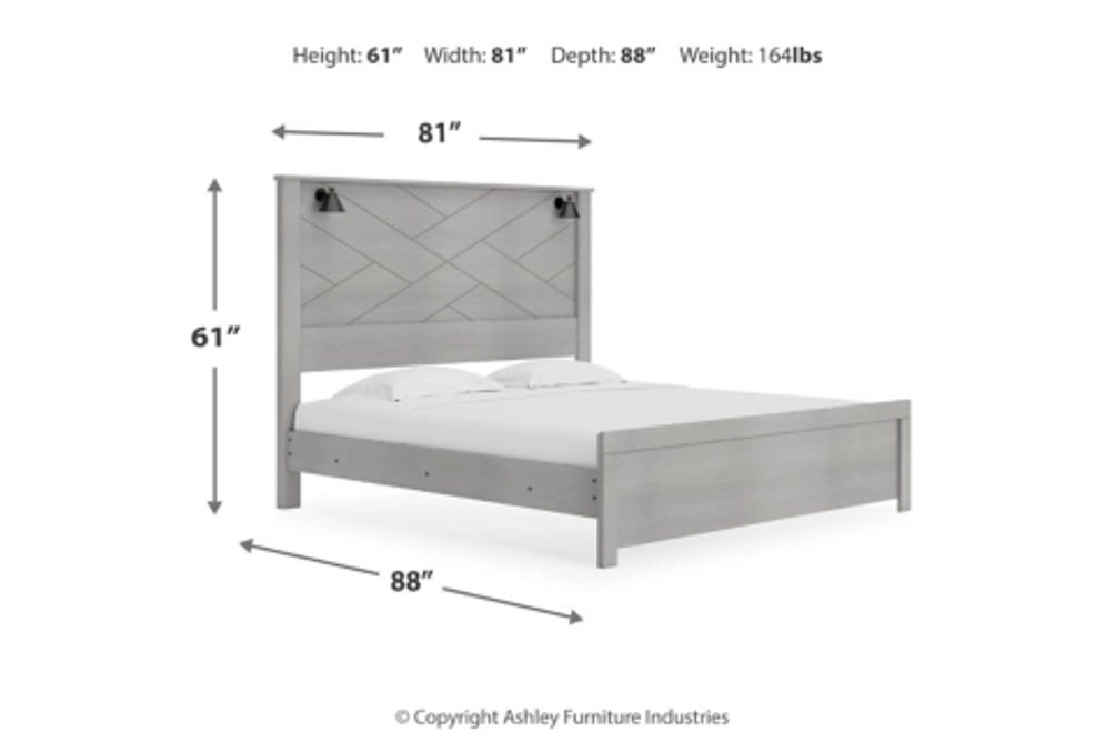 Cottonburg King Panel Bed, Dresser, Mirror, and Nightstand-Light Gray/White