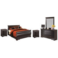 Huey Vineyard Full Sleigh Bed with Mirrored Dresser and 2 Nightstands-Black