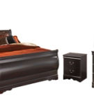 Huey Vineyard Queen Sleigh Bed with Mirrored Dresser and 2 Nightstands-Black