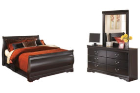 Huey Vineyard Queen Sleigh Bed with Dresser and Mirror-Black