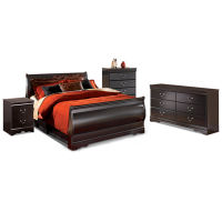 Huey Vineyard Queen Sleigh Bed, Dresser, Chest and Nightstand-Black