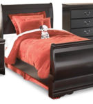 Huey Vineyard Twin Sleigh Bed with Chest of Drawers and Nightstand-Black