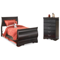 Signature Design by Ashley Huey Vineyard Twin Sleigh Bed and Chest-Black