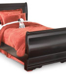 Huey Vineyard Twin Sleigh Bed with Mirroed Dresser and Nightstand-Black