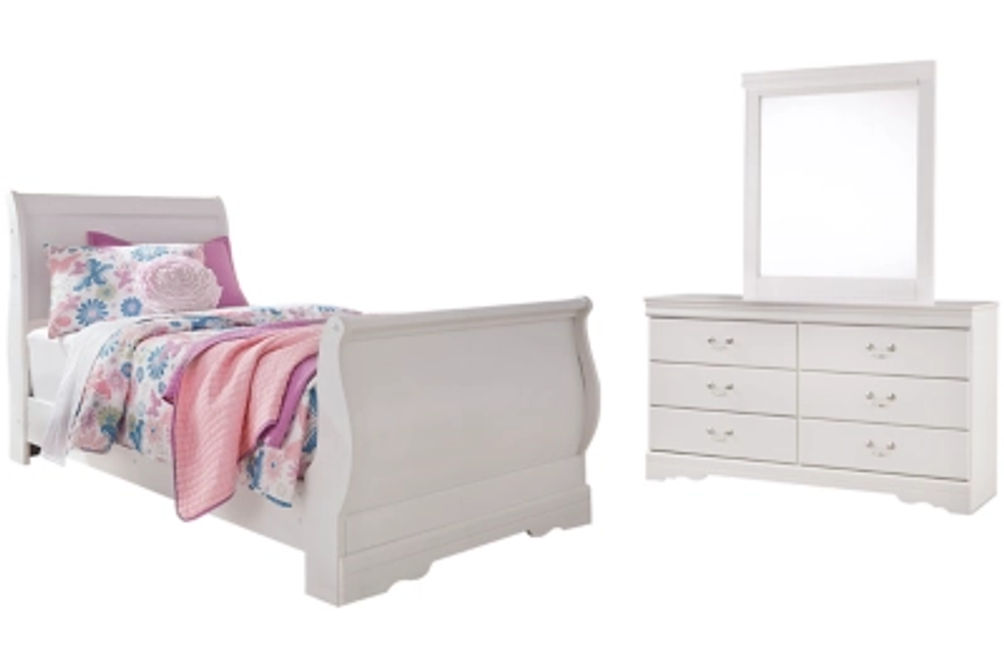 Signature Design by Ashley Anarasia Twin Sleigh Bed, Dresser and Mirror