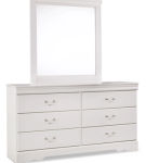 Anarasia Twin Sleigh Bed, Dresser, Mirror and Nightstand-White