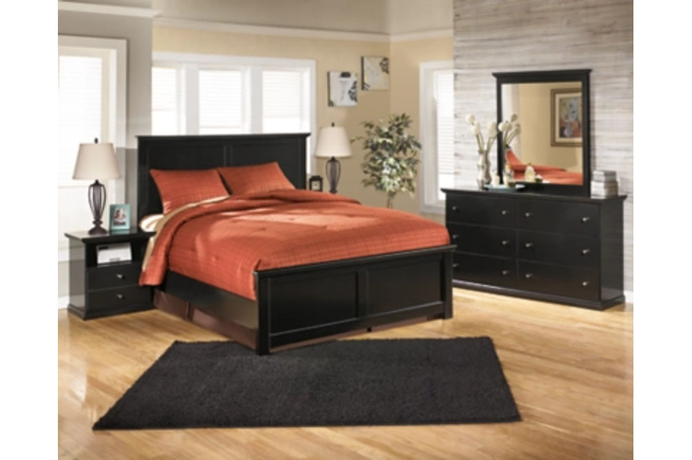 Maribel Full Panel Bed with Dresser, Mirror and 2 Nightstands-Black
