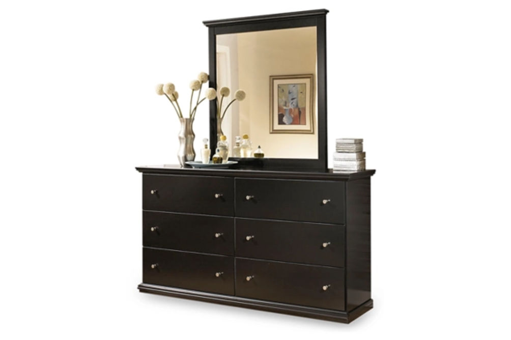 Maribel Twin Panel Bed, Dresser, Mirror and Nightstand-Black