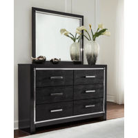 Kaydell Queen Upholstered Panel Bed, Dresser, Mirror and Chest-Black