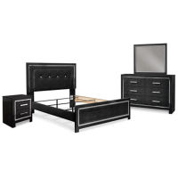 Kaydell Queen Upholstered Panel Bed, Dresser, Mirror and Nightstand-Black