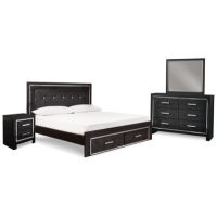 Kaydell King Upholstered Panel Bed, Dresser, Mirror and Nightstand-Black