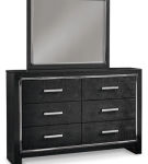 Kaydell Queen Upholstered Panel Bed, Dresser, Mirror and Chest-Black